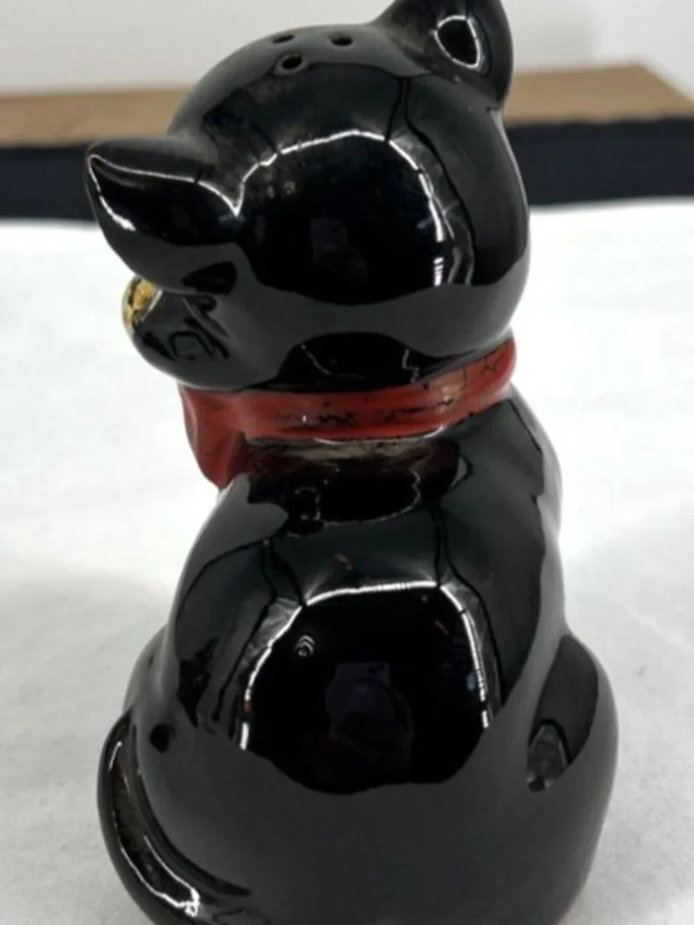 Black Cat Salt and Pepper Shakers Red Bows Ceramic Redware 4.75